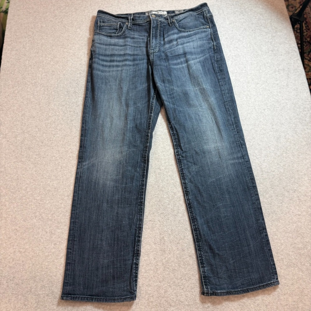 BKE Denim Seth Mens Jeans Size 38R Blue Medium Wash Straight Leg Stretch Buckle